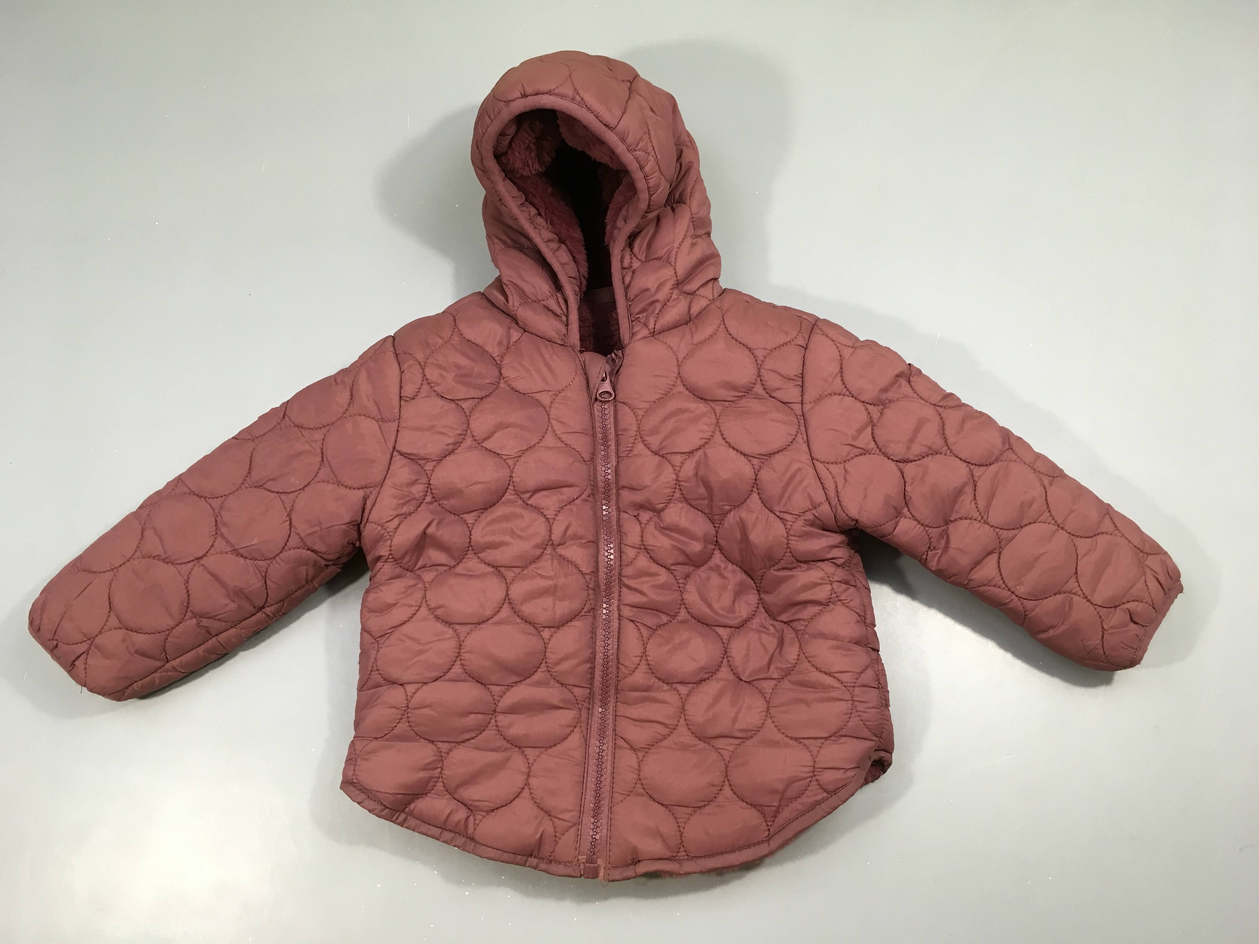 Veste effet peau retournée beige à capuche fleurs