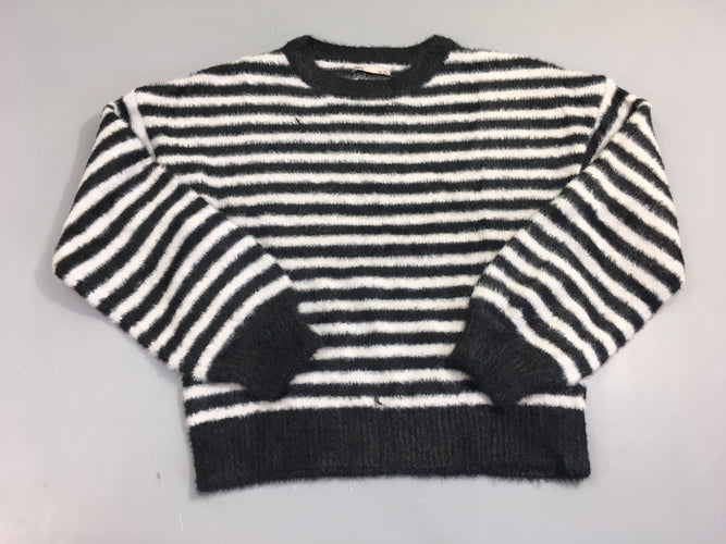 Pull duveteux noir rayé blanc cassé, moins cher chez Petit Kiwi