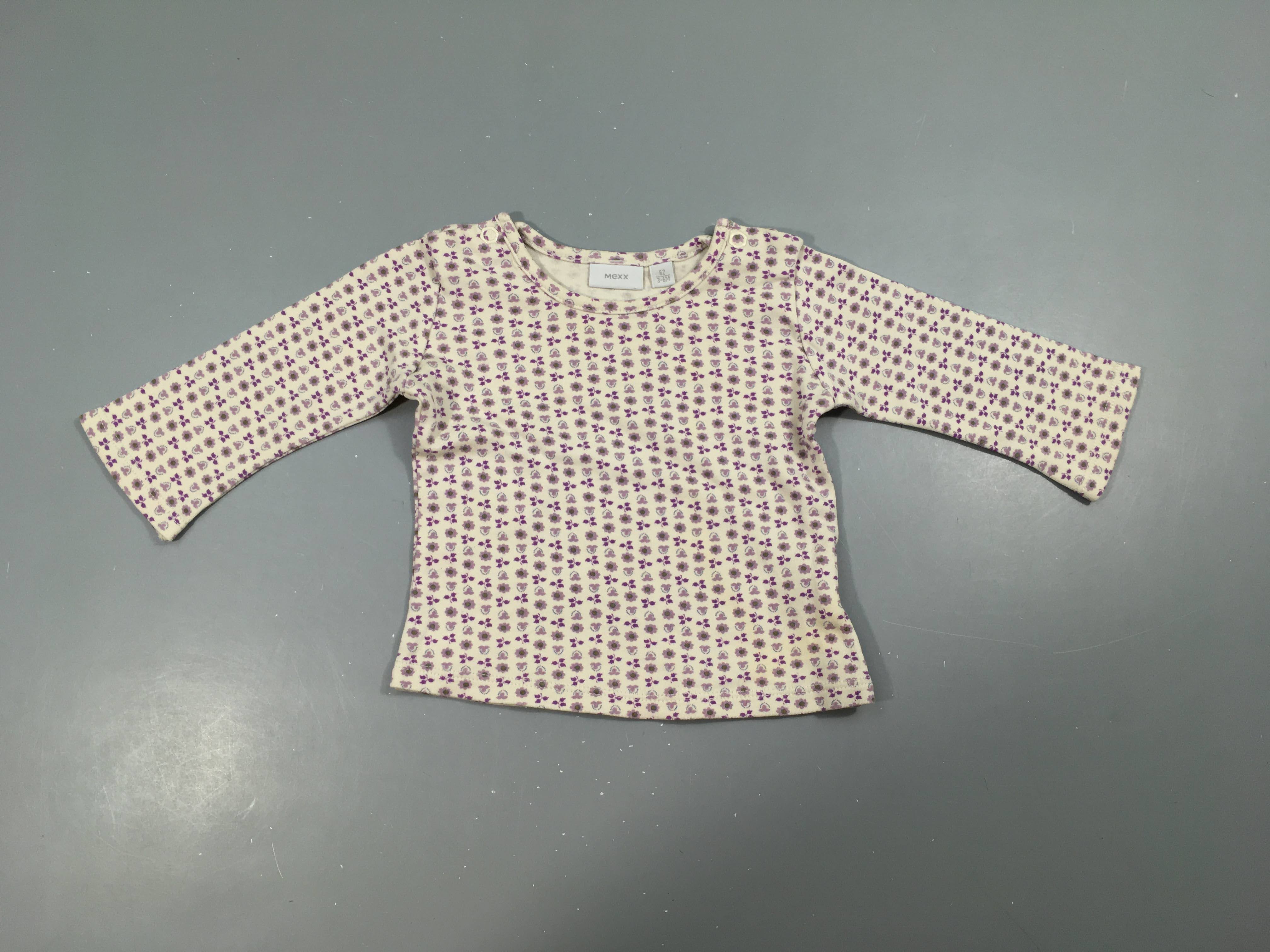 T-shirt m.l blanc fleurs mauves