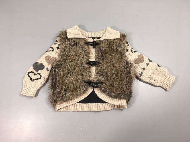 Gilet beige fausse fourrure, 20% laine, moins cher chez Petit Kiwi