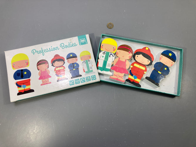 Jeu Profession Bodies, personnages métiers magnétiques en bois, 12 pcs, 18m+, moins cher chez Petit Kiwi