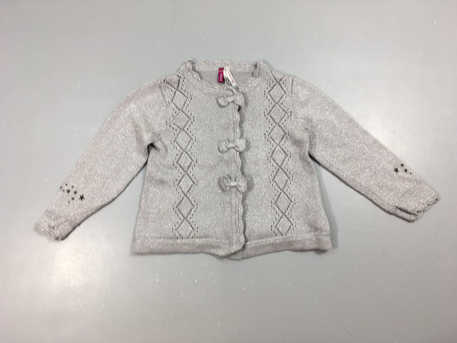 Gilet léger gris irisé ajouré, moins cher chez Petit Kiwi