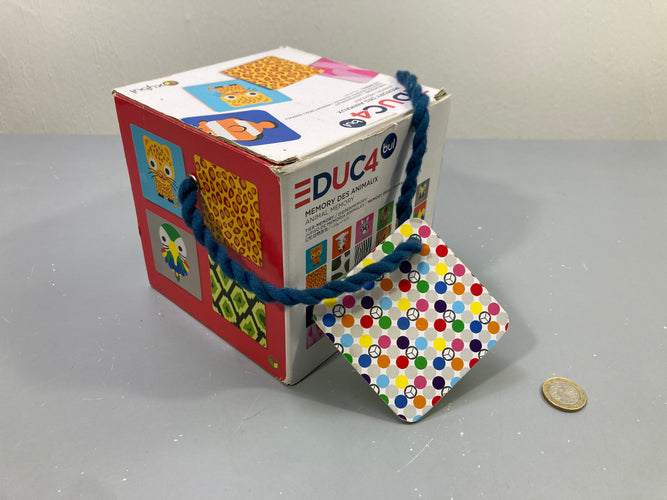 Jeu Memor.y des animaux, boîte cube à cordon, EDUC4, Oxybul, moins cher chez Petit Kiwi