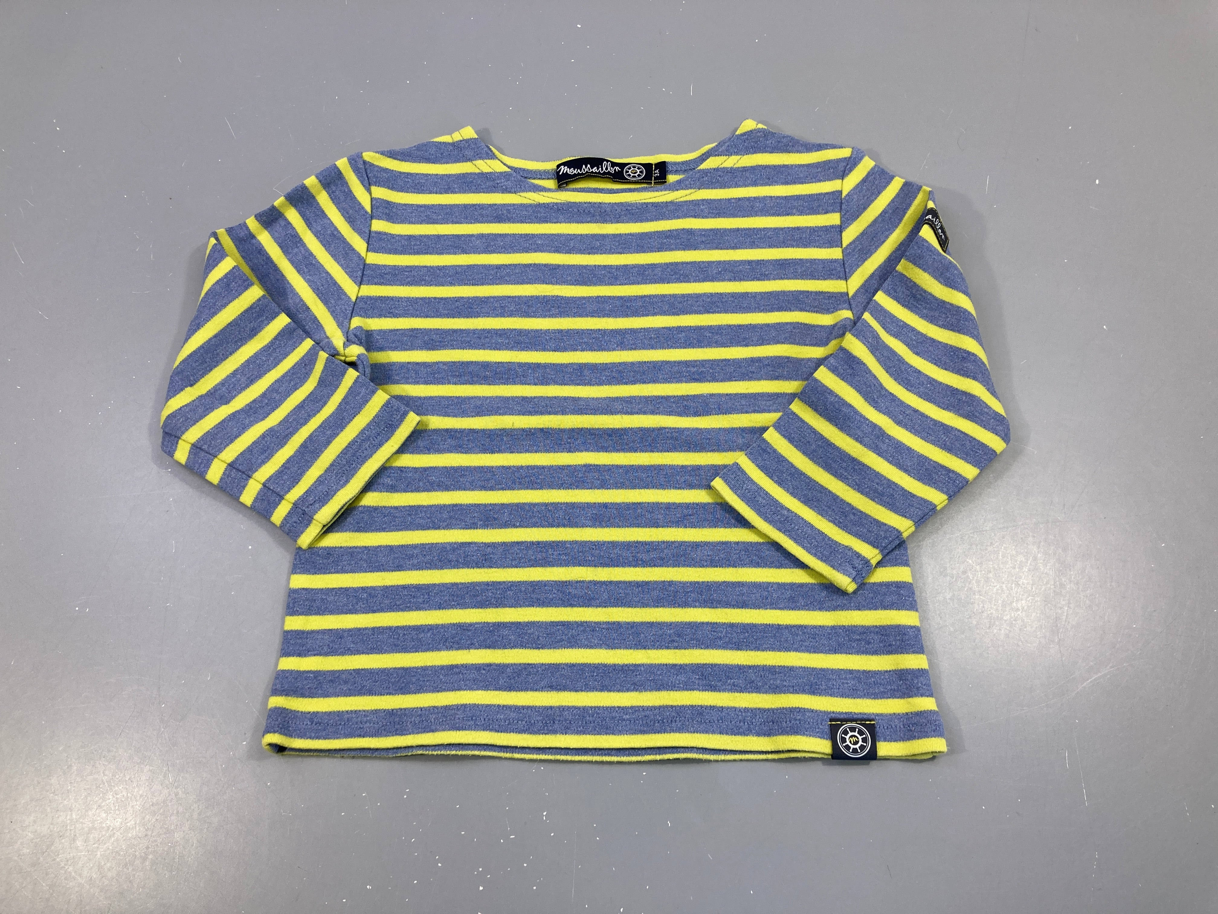 T-shirt m.l bleu chiné rayé jaune