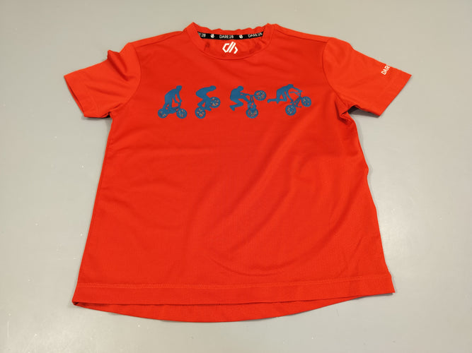T-shirt m.c de sport rouge , motifs vélos et cyclistes bleus, moins cher chez Petit Kiwi