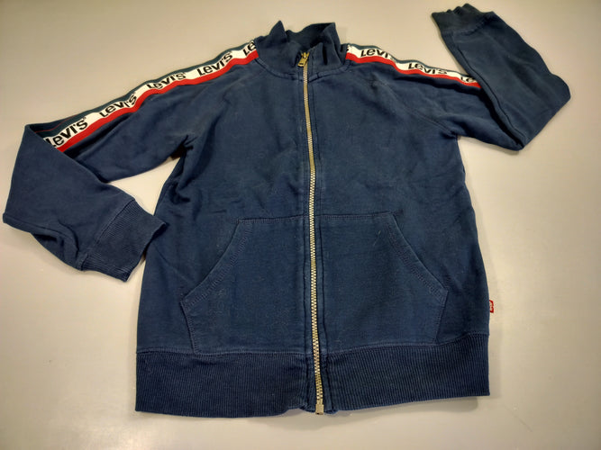 Sweat zippé à capuche bleu marine , bandes "Levi's" sur les manches,, moins cher chez Petit Kiwi
