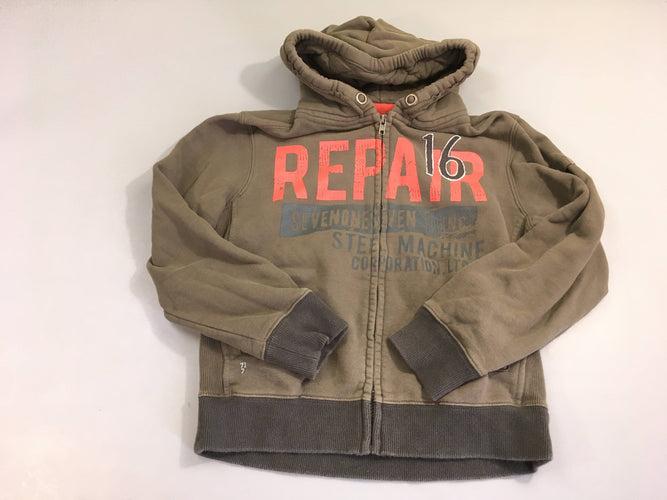 Sweat zippé brun repair 16 à capuche, moins cher chez Petit Kiwi