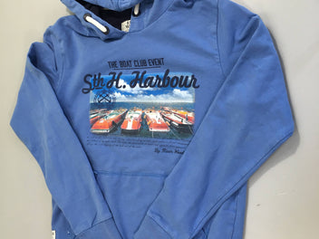 Sweat bleu Har.bour à capuche, flocage craquelé