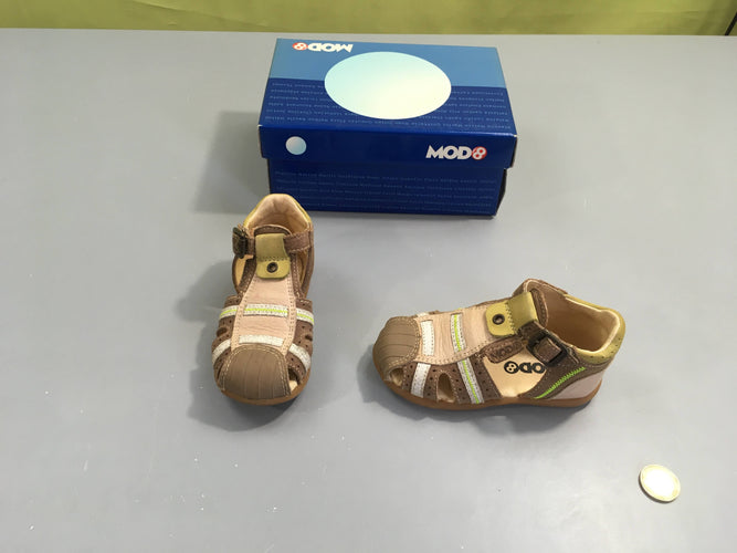 Sandales fermées cuir beige/brun/vert Mod8, 22, moins cher chez Petit Kiwi