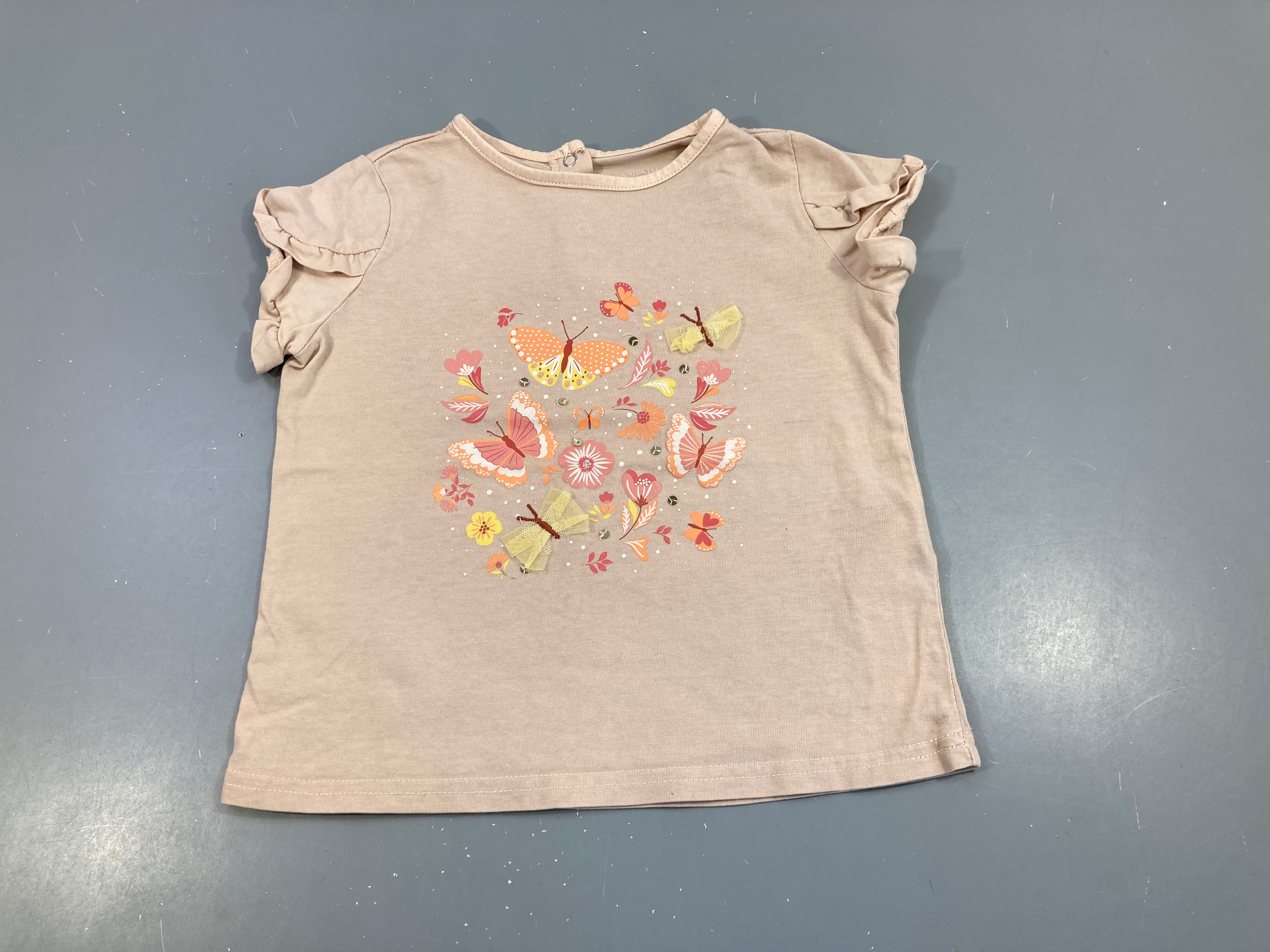 T-shirt m.c rose papillons tulle sequins