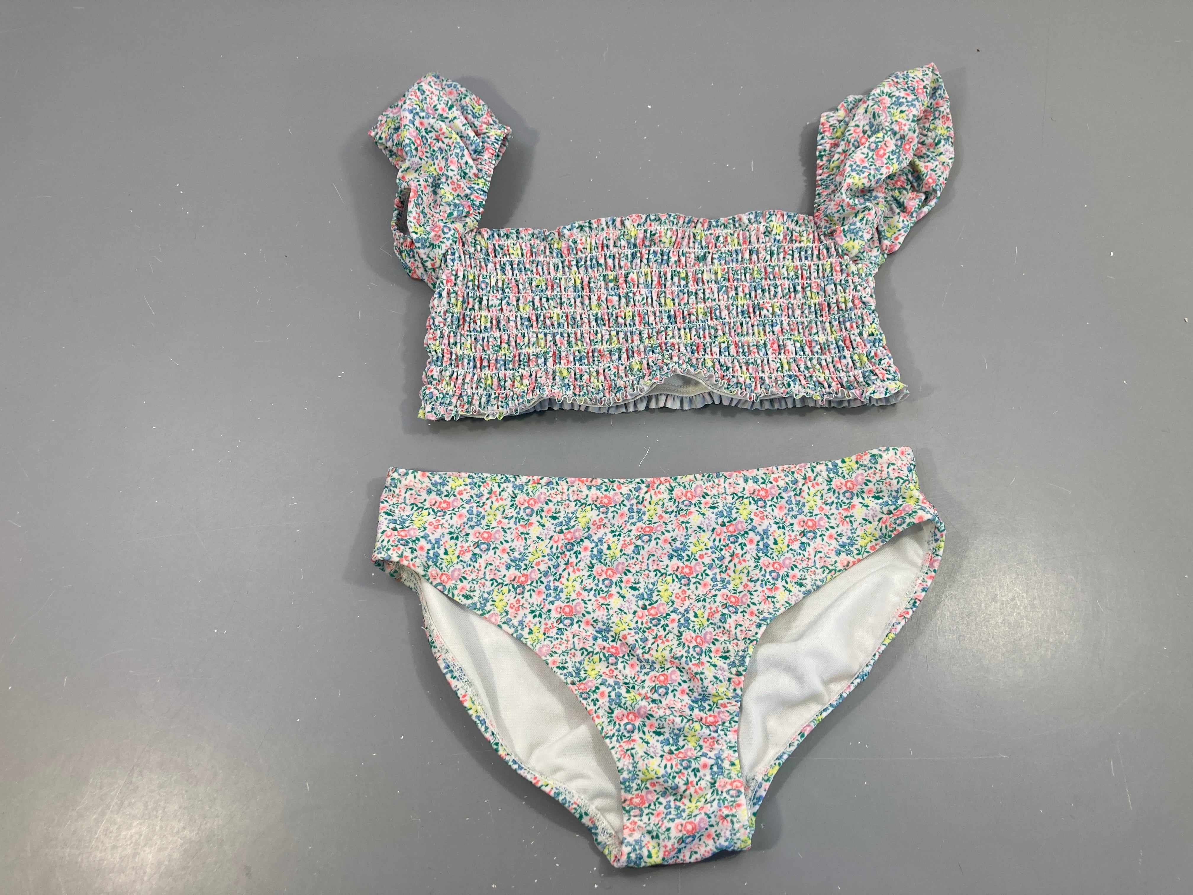 Bikini blanc fleuri vert rose
