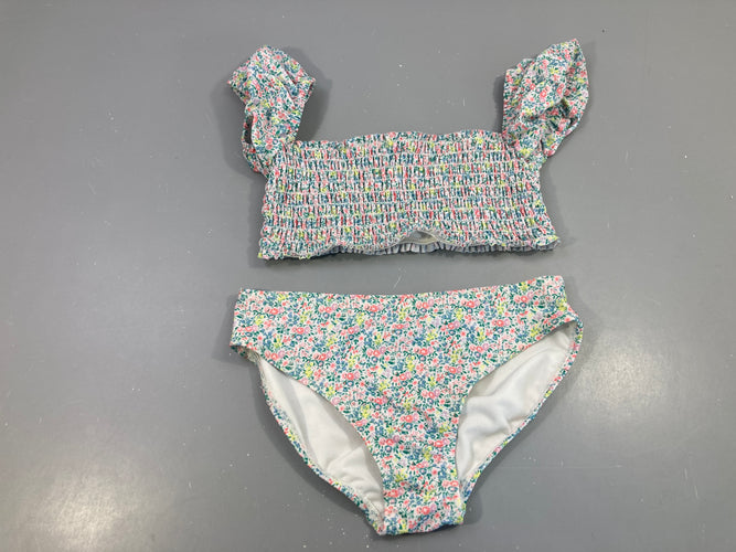 Bikini blanc fleuri vert rose, moins cher chez Petit Kiwi