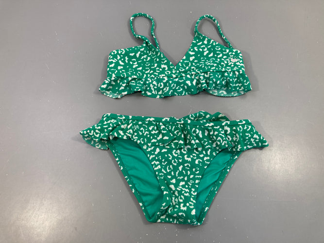 Bikini texturé vert motifs blanc, moins cher chez Petit Kiwi
