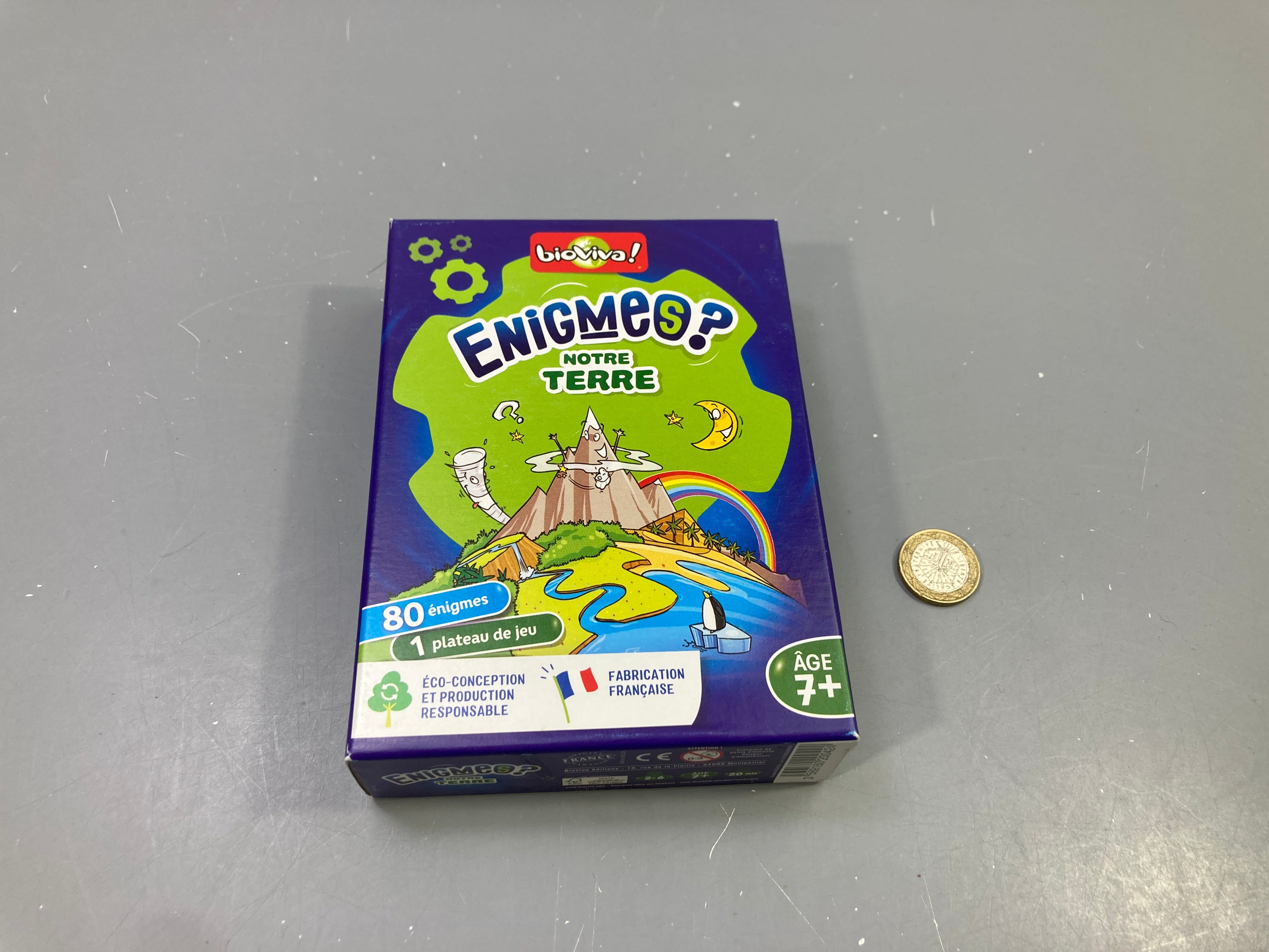 Jeu de cartes Enigmes ? Notre Terre, 80 énigmes + plateau, 7+, Bioviva