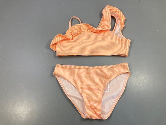 Bikini texturé blanc rayé orange, moins cher chez Petit Kiwi