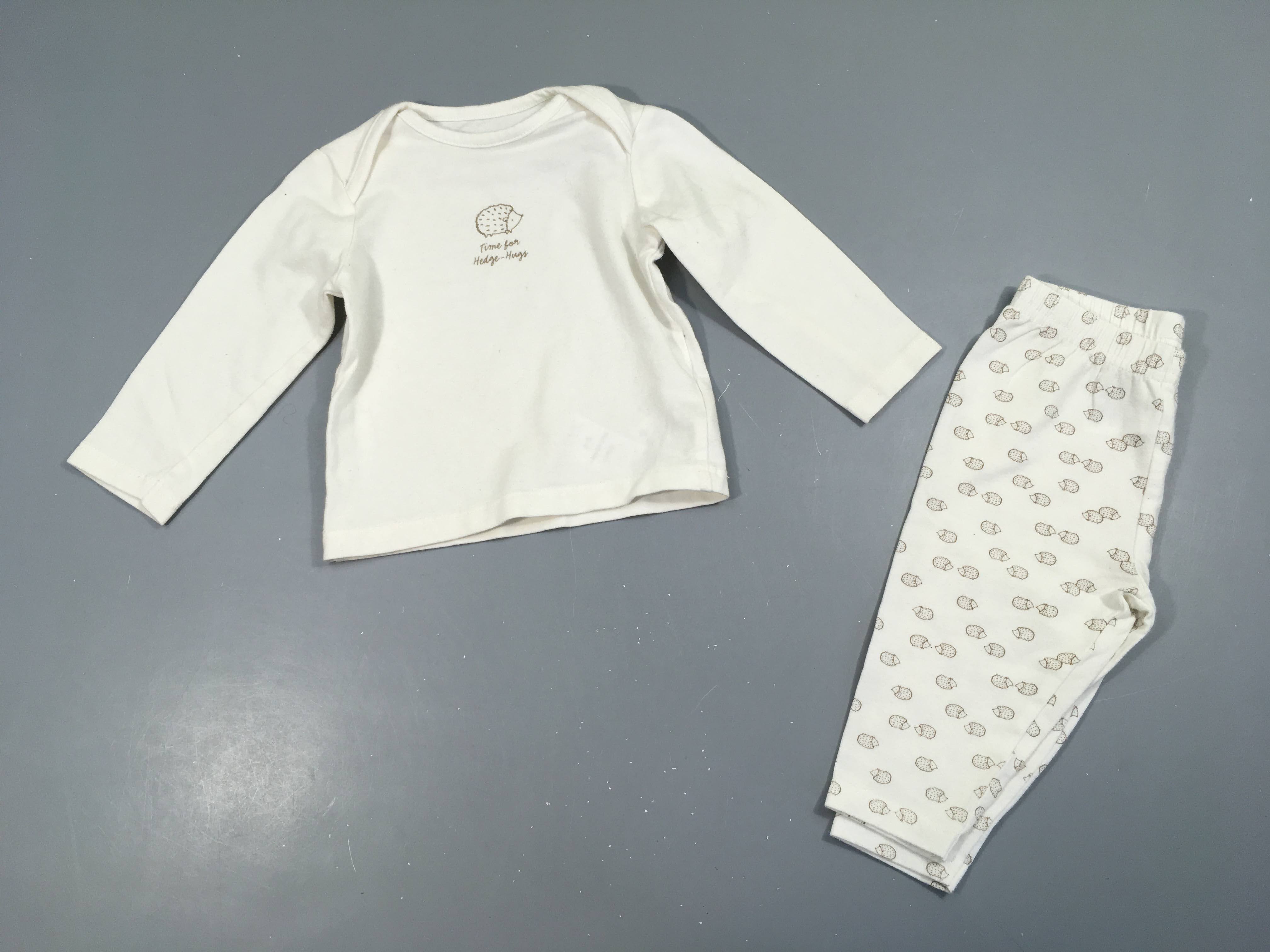 T-shirt m.l blanc cassé hérisson + Pantalon jersey  hérissons