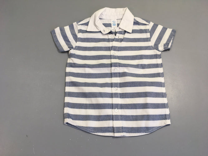 Chemise m.c blanc rayé bleu, moins cher chez Petit Kiwi