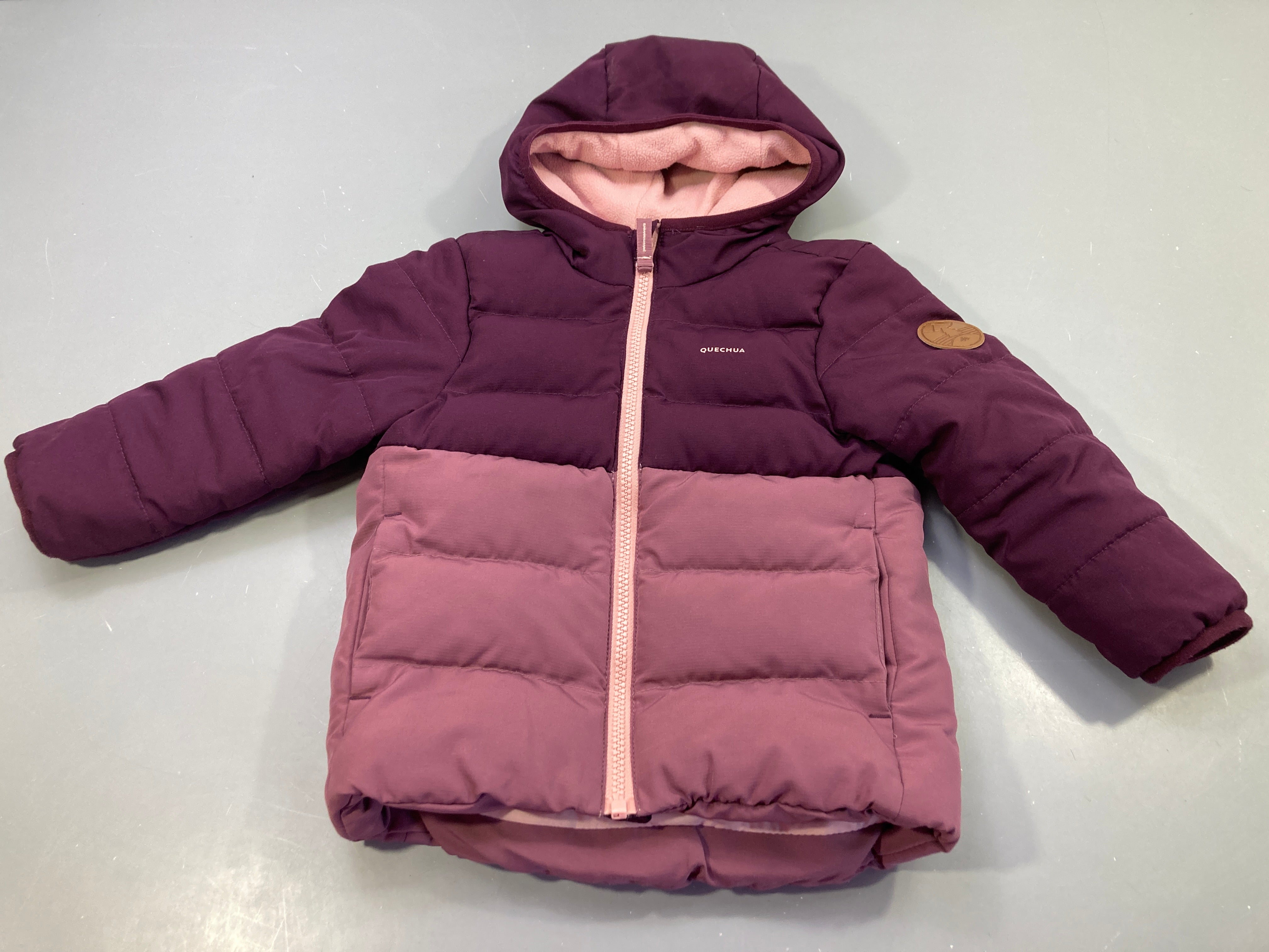 Doudoune zippée à capuche de randonnée aubergine/mauve clair 