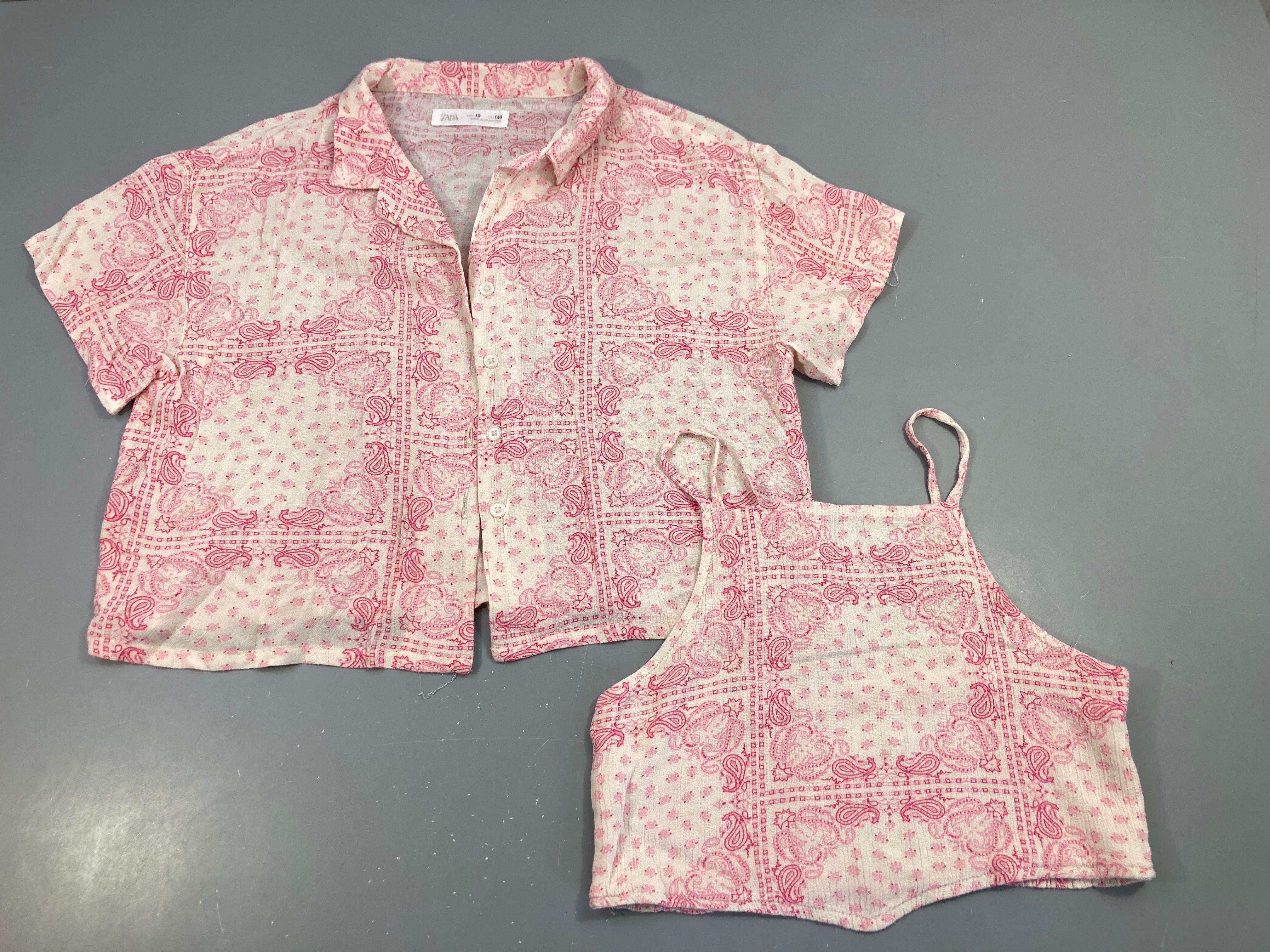 Chemisier blanc motifs roses + Débardeur s.moks
