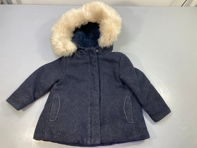 Veste zippée à capuche fausse fourrure  bleu marine  pailleté doré, moins cher chez Petit Kiwi