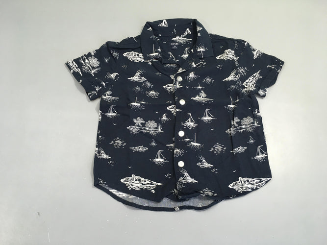 Chemise m.c bleu foncé bateaux, moins cher chez Petit Kiwi