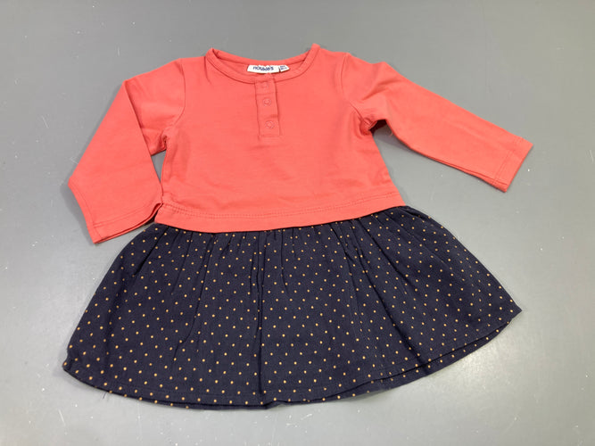 Robe m.l dessus rose, dessous bleu marine texturé à  pois dorés, moins cher chez Petit Kiwi