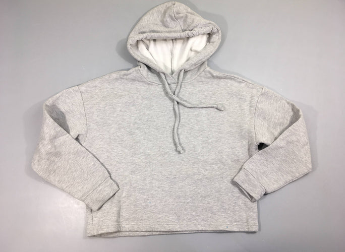 Sweat court à capuche gris chiné, unpeu bouloché, moins cher chez Petit Kiwi