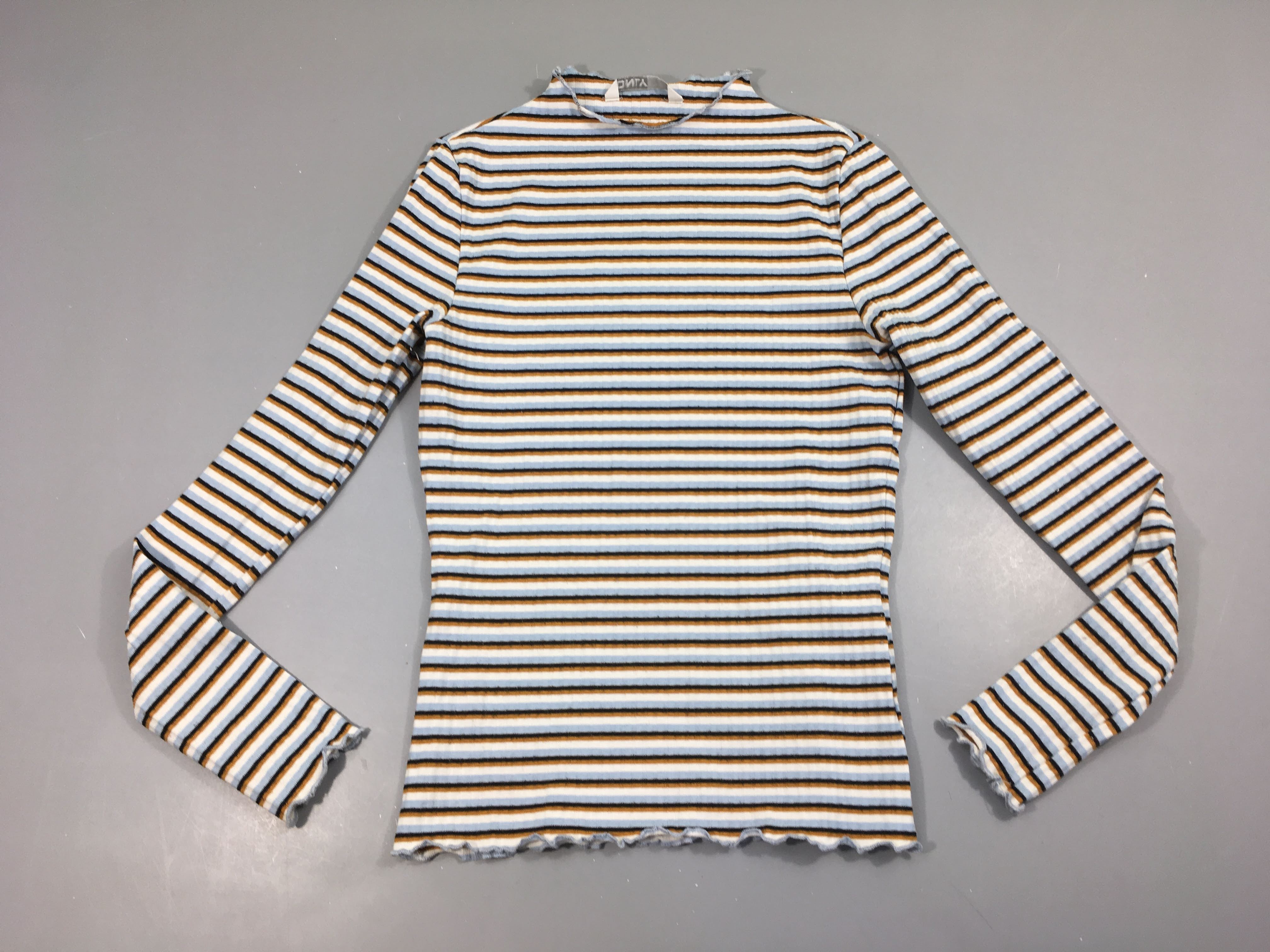 T-shirt m.l côtes rayé blanc/bleu/brun