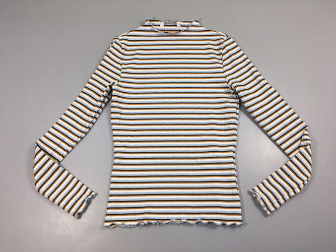 T-shirt m.l côtes rayé blanc/bleu/brun, moins cher chez Petit Kiwi