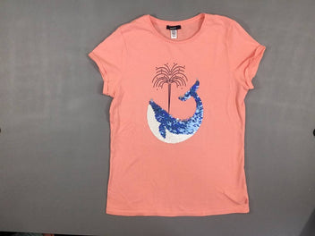 T-shirt m.c orange néon flammé baleine sequins réversibles
