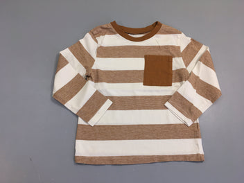 T-shirt m.l blanc rayé brun poche