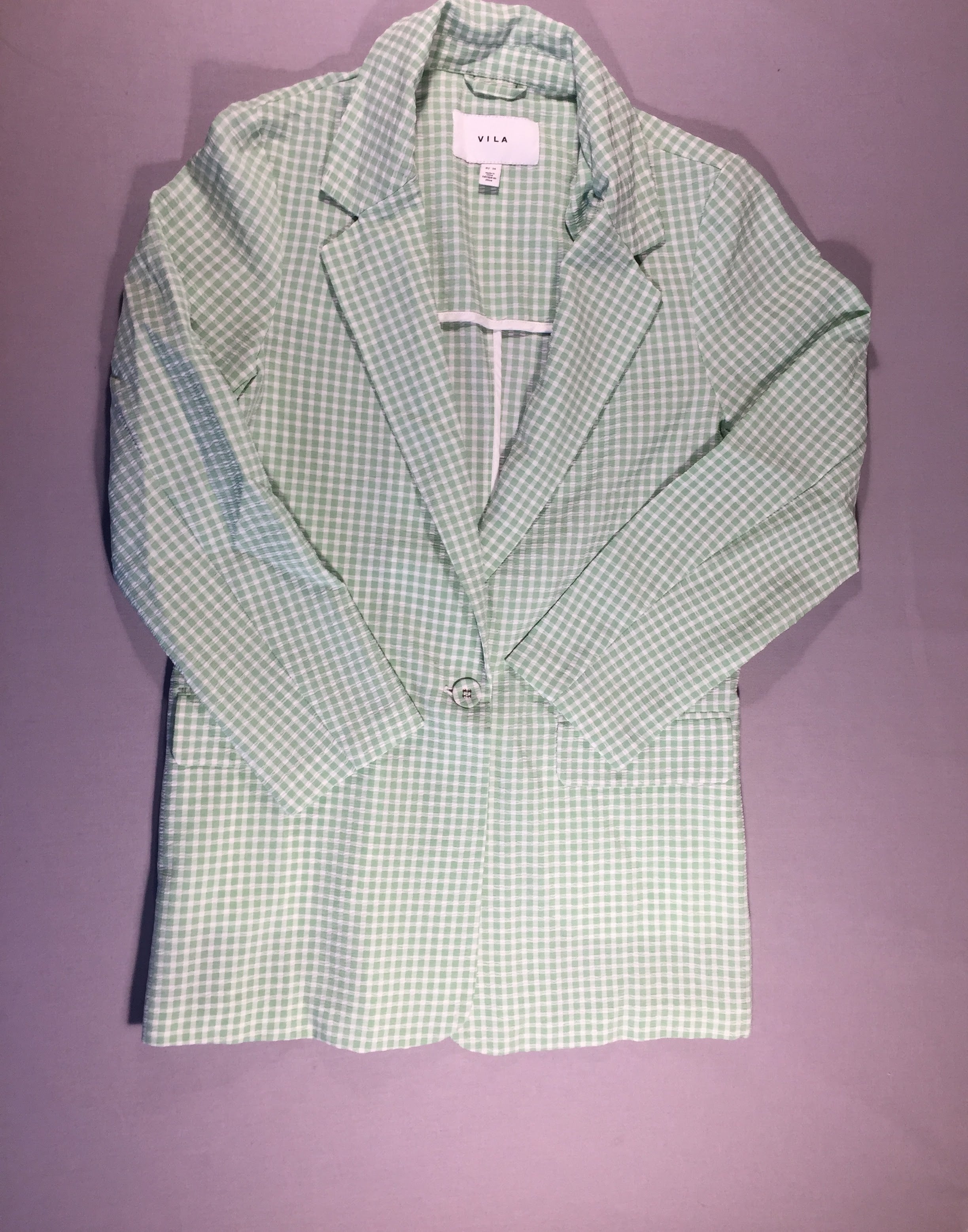 VILA - Veste verte à carreaux blancs texturée- 34