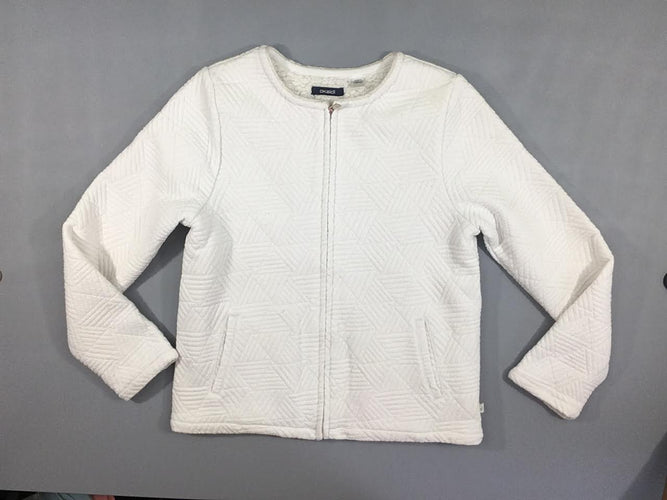 Gilet/veste zippé molleton blanc texturé doublé peluche, légèrement bouloché, moins cher chez Petit Kiwi