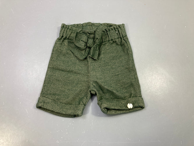 Short à revers vert olive à taille haute, petit noeud, moins cher chez Petit Kiwi