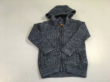 Gilet zippé bleu foncé chiné à capuche