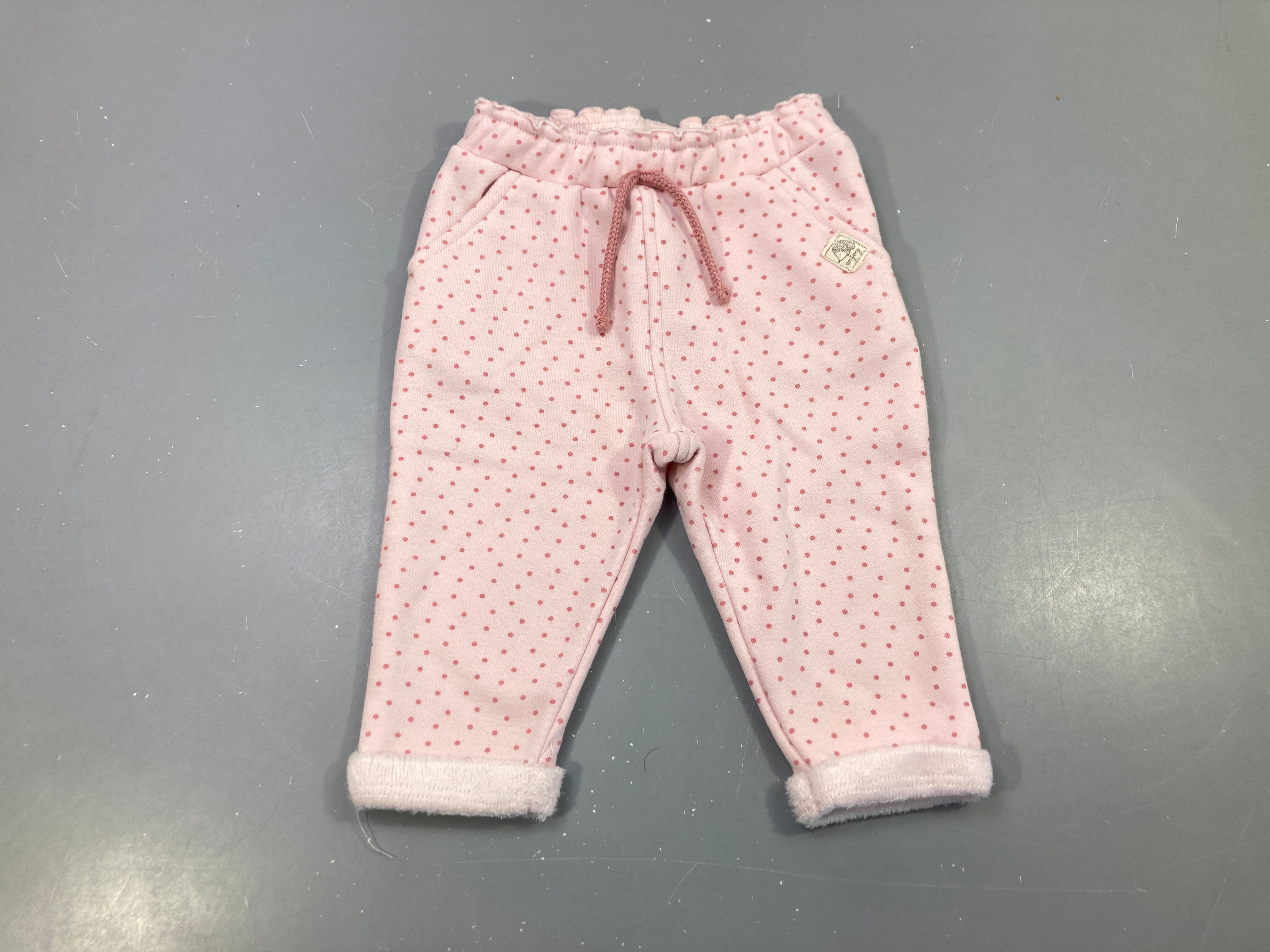 Pantalon jogging à revers  molleton rose clair à pois , intérieur doux et chaud