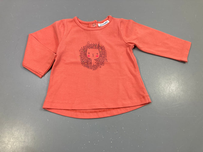T-shirt m.l corail  motif lapin dans les feuilles, moins cher chez Petit Kiwi
