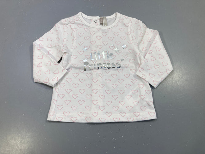 T-shirt m.l blanc  motifs coeurs rose " little princess", moins cher chez Petit Kiwi