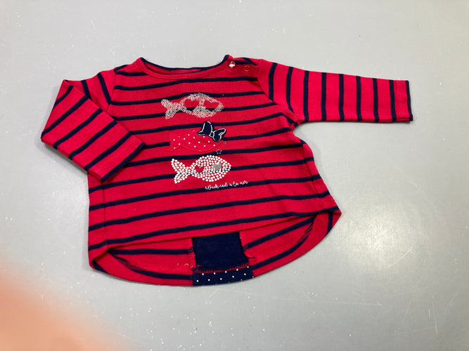 T-shirt m.l rose fuchsia rayé bleu marine , motifs poissons, moins cher chez Petit Kiwi