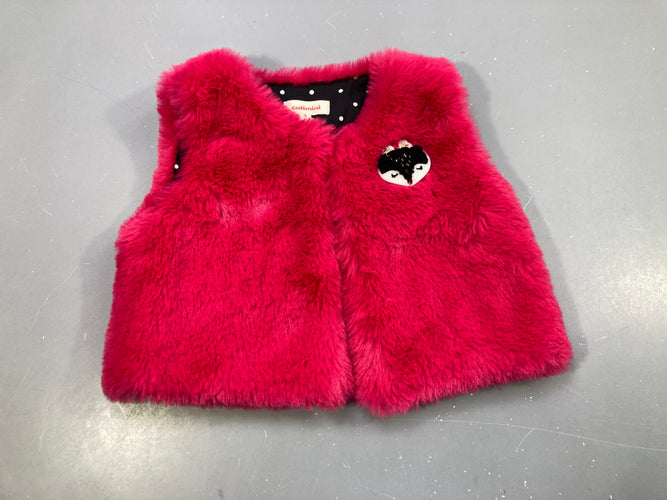 Gilet berger en peluche rose fuchsia motif tête d'animal noir et blanc sur la poitrine, moins cher chez Petit Kiwi