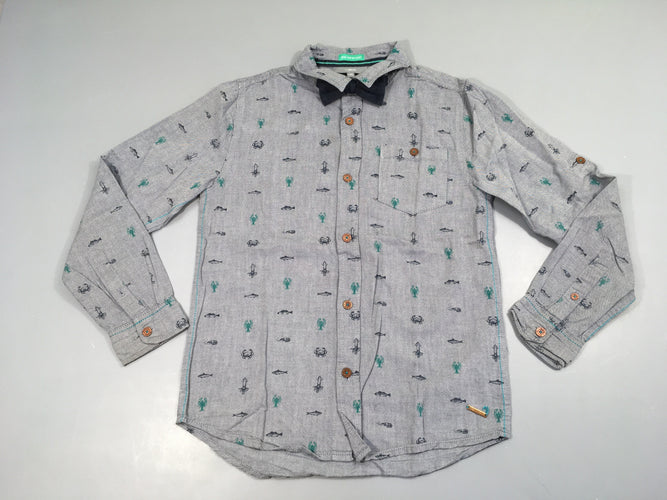 Chemise m.l bleu animaux, noeud papillon amovible, moins cher chez Petit Kiwi