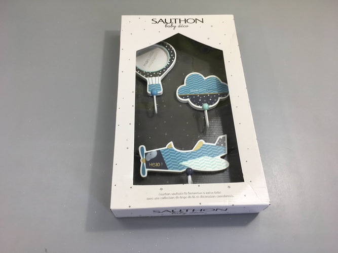 Lot de 3 patères montgolfière/nuage/avion sauthon, moins cher chez Petit Kiwi