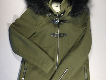 Pimkie - Manteau d'hiver zippé à capuche amovible  (fausse fourrure)  vert chasse - XS