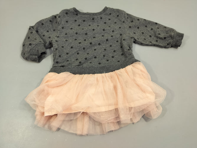 Robe m.l gris chiné à pois. Dessous tulle rose., moins cher chez Petit Kiwi