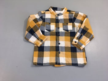 Chemise m.l flanelle carreaux bleu foncé/jaune/blanc col mao