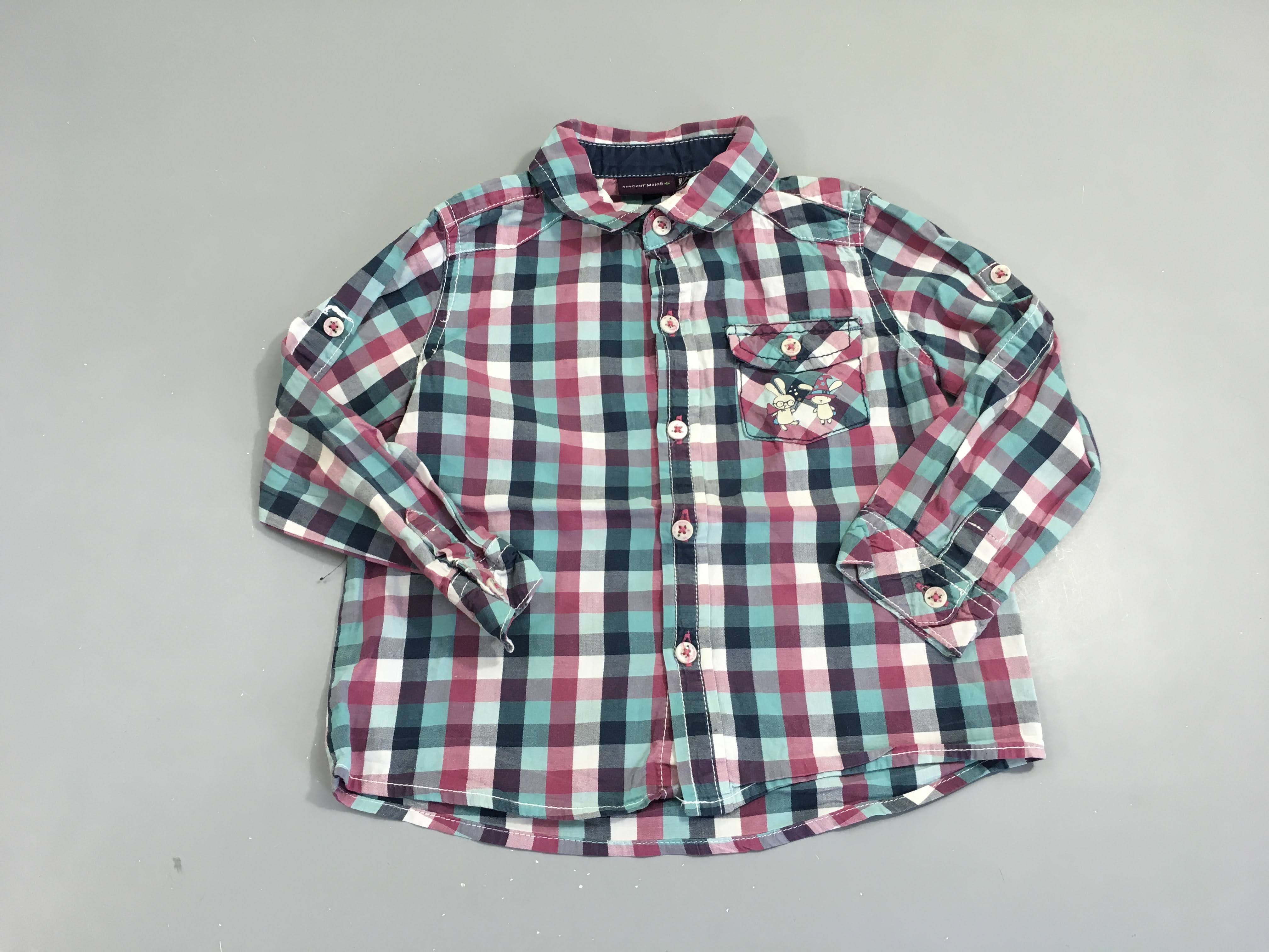 Chemise m.l carreux bleu/mauve/blanc lapins