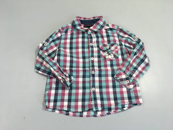 Chemise m.l carreux bleu/mauve/blanc lapins