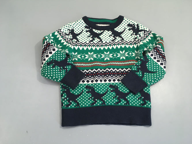 Pull de Noël vert/blanc/bleu dinos, moins cher chez Petit Kiwi