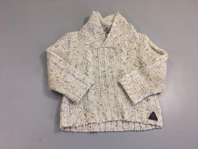 Pull torsades écru chiné col châle, moins cher chez Petit Kiwi