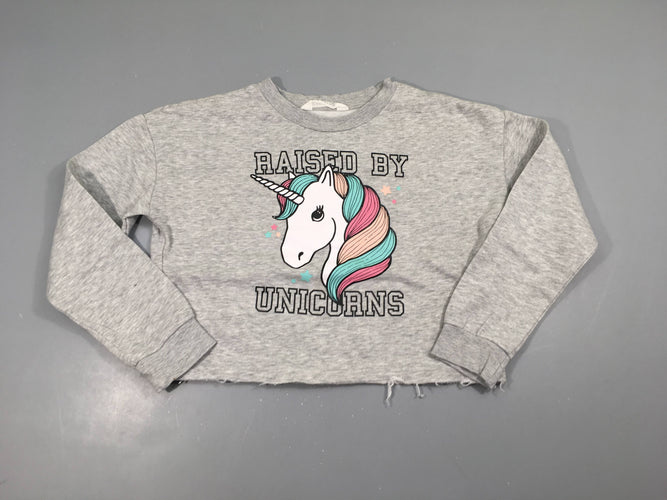 Sweat over size gris chiné licorne effet effiloché bas, moins cher chez Petit Kiwi